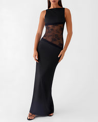 Sexy Figure-hugging Spliced Lace Sleeveless Backless Long Dress