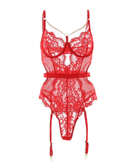 Sexy Metal Chain Lace Mesh Shaping Bodysuit