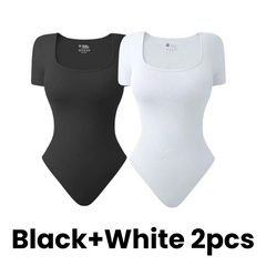 Square Neck Short Sleeve Snatching Bodysuit