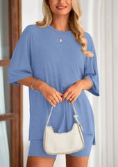 Women's Two-Piece Casual Sports Loose Shirt Cycling Shorts Suit