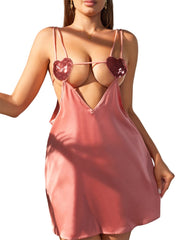 Sexy satin lingerie dress with sequin nipple decoration