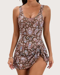 Women's Beach Vacation Belly-Controlled Skirt-Style Printed One-Piece Swimsuit