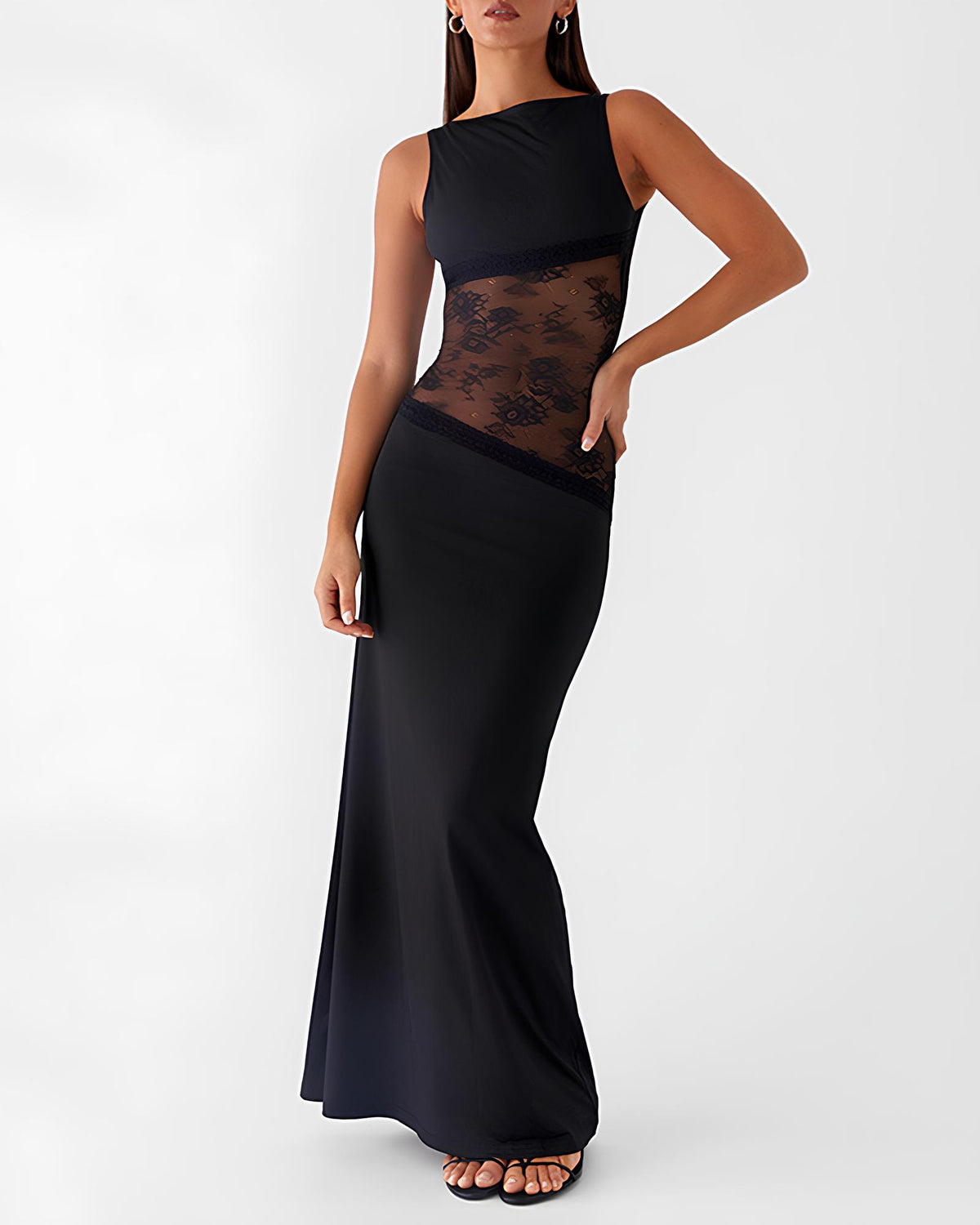 Sexy Figure-hugging Spliced Lace Sleeveless Backless Long Dress