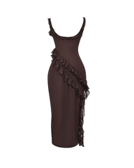 Sexy Ruffle Trim Slit Maxi Dress