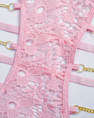 Cut-Out Floral Embroidery Chain Halter Bodysuit