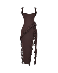 Sexy Ruffle Trim Slit Maxi Dress