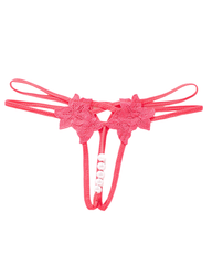 Sexy Floral Lace Embroidered Pearl Cutout G-String