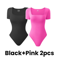 Square Neck Short Sleeve Snatching Bodysuit