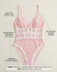 Pink Lace Bowknot Backless Bodysuit