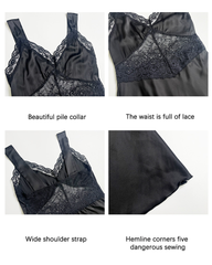 Sexy Lace Panel Satin Midi Nightdress