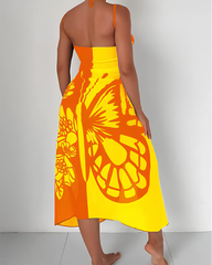 Bohemian Beach Vacation Color-Block Butterfly Beach Dress