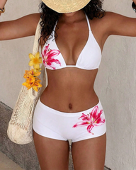 Printed Halter Tie Two-Piece High-Waist Bikini Set