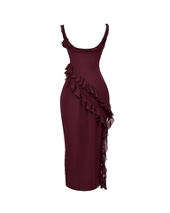 Sexy Ruffle Trim Slit Maxi Dress