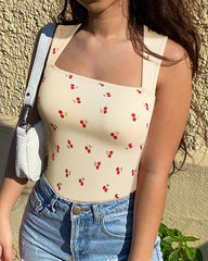 Women's Square Neck Sleeveless Knit Ribbed Vest Bodysuit