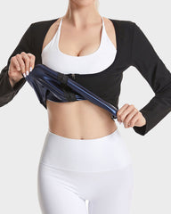 Zipper Front Open-Bust Long Sleeve Sauna Suit Top
