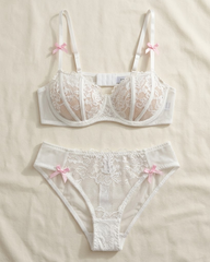 Sexy Ultra-Thin White Lace Bow Lingerie Set