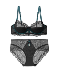 Sexy Floral Lace Underwire Bra & Mesh Panty Set