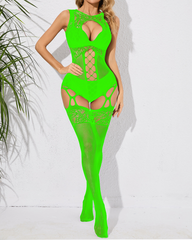 Strappy Flirty Jacquard Hollow-Out Sexy Fishnet Bodysuit