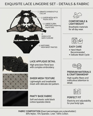 Sexy Black Rose Lace Mesh Cut-Out Halter Lingerie Set