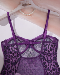 Sheer Leopard Print Bow Accent Spaghetti Strap Bodysuit