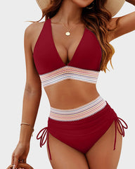 High Waisted Tummy Control Color Block Bikini Sets