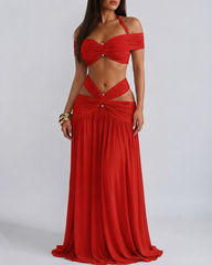 Sexy Halter Crop Top & Bodycon Maxi Skirt Set