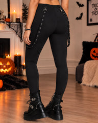Halloween High Waist Hollow-Out Square Buckle Skinny Pants