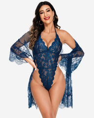 2 Piece Set Lace Robe with Teddy