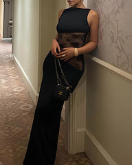 Sexy Figure-hugging Spliced Lace Sleeveless Backless Long Dress