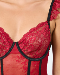 Sexy Lace Mesh Ruffle Patchwork Bodysuit
