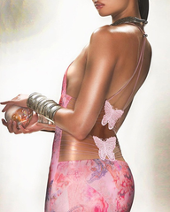 Sexy Halter Tie Backless Butterfly Detail Printed Bodycon Dress