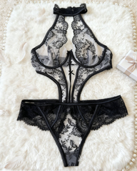 Sexy Embroidered Mesh Underwire Backless Bodysuit