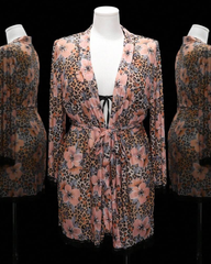 Floral Leopard Print Sheer Bikini & Robe Lingerie Set