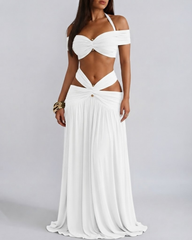 Sexy Halter Crop Top & Bodycon Maxi Skirt Set