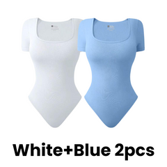 Square Neck Short Sleeve Snatching Bodysuit