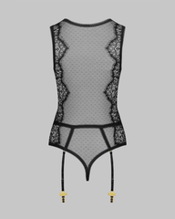 Sexy Lace Sheer Teddy Bodysuit with Garter Stockings