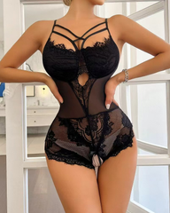 Sexy Lace Open Cut One-Piece Bodysuit