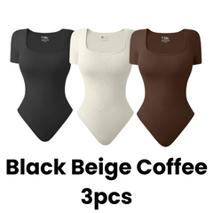 Square Neck Short Sleeve Snatching Bodysuit