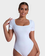 Square Neck Short Sleeve Snatching Bodysuit