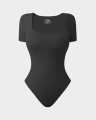 Square Neck Short Sleeve Snatching Bodysuit