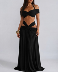 Sexy Halter Crop Top & Bodycon Maxi Skirt Set