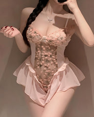 Sexy Floral Embroidered Mesh See-through Slip Dress Lingerie
