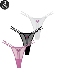 3-Pack Rhinestone Heart Sheer Mesh Thong Panties