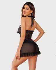 Lace Babydoll Open Front Halter Nighty