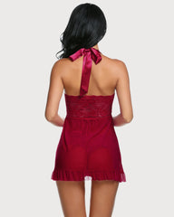 Lace Babydoll Open Front Halter Nighty