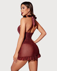 Lace Babydoll Open Front Halter Nighty