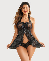 Lace Babydoll Open Front Halter Nighty