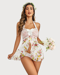 Lace Babydoll Open Front Halter Nighty