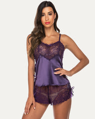 Lace Cami and Shorts Satin Sets