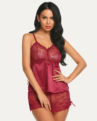 Lace Cami and Shorts Satin Sets